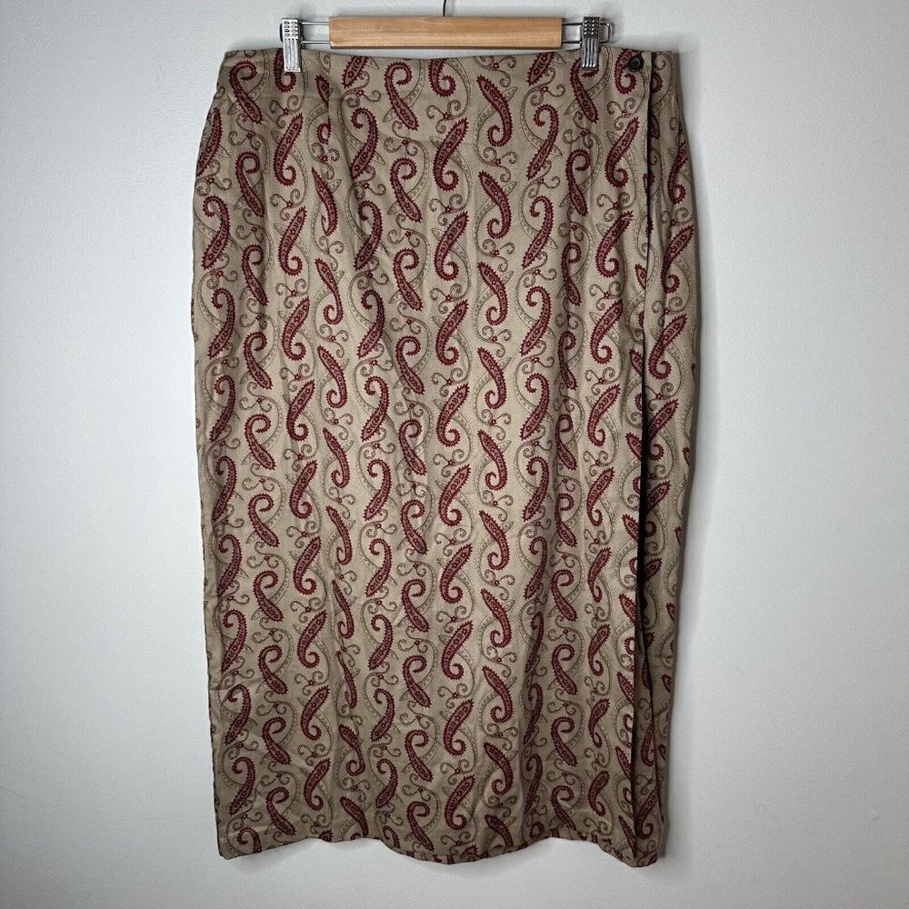 Woolrich‎ Boho Gypsy Vintage Paisley Button Side Faux Wrap Long MIDI Skirt Sz 18